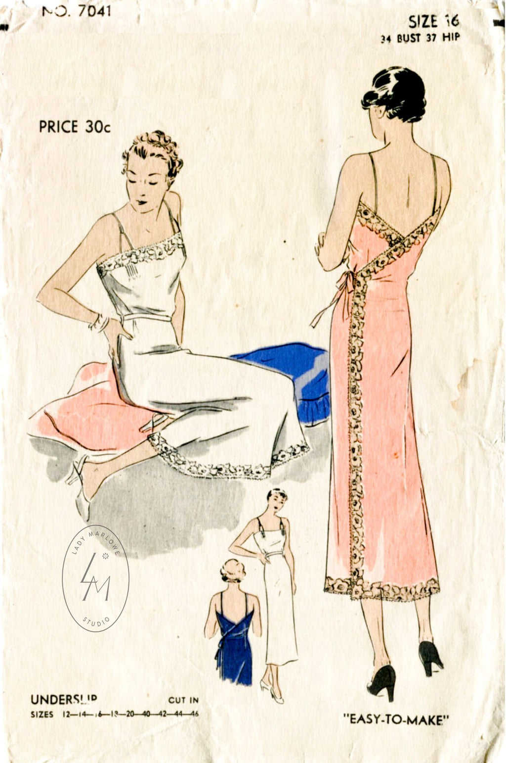 Vogue 7041 1930s vintage lingerie sewing pattern wrap slip dress 1930 30s