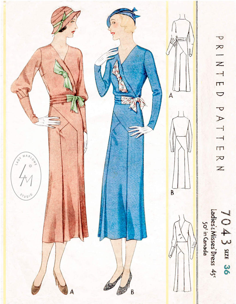 McCall 7043 1930s art deco day dress vintage sewing pattern