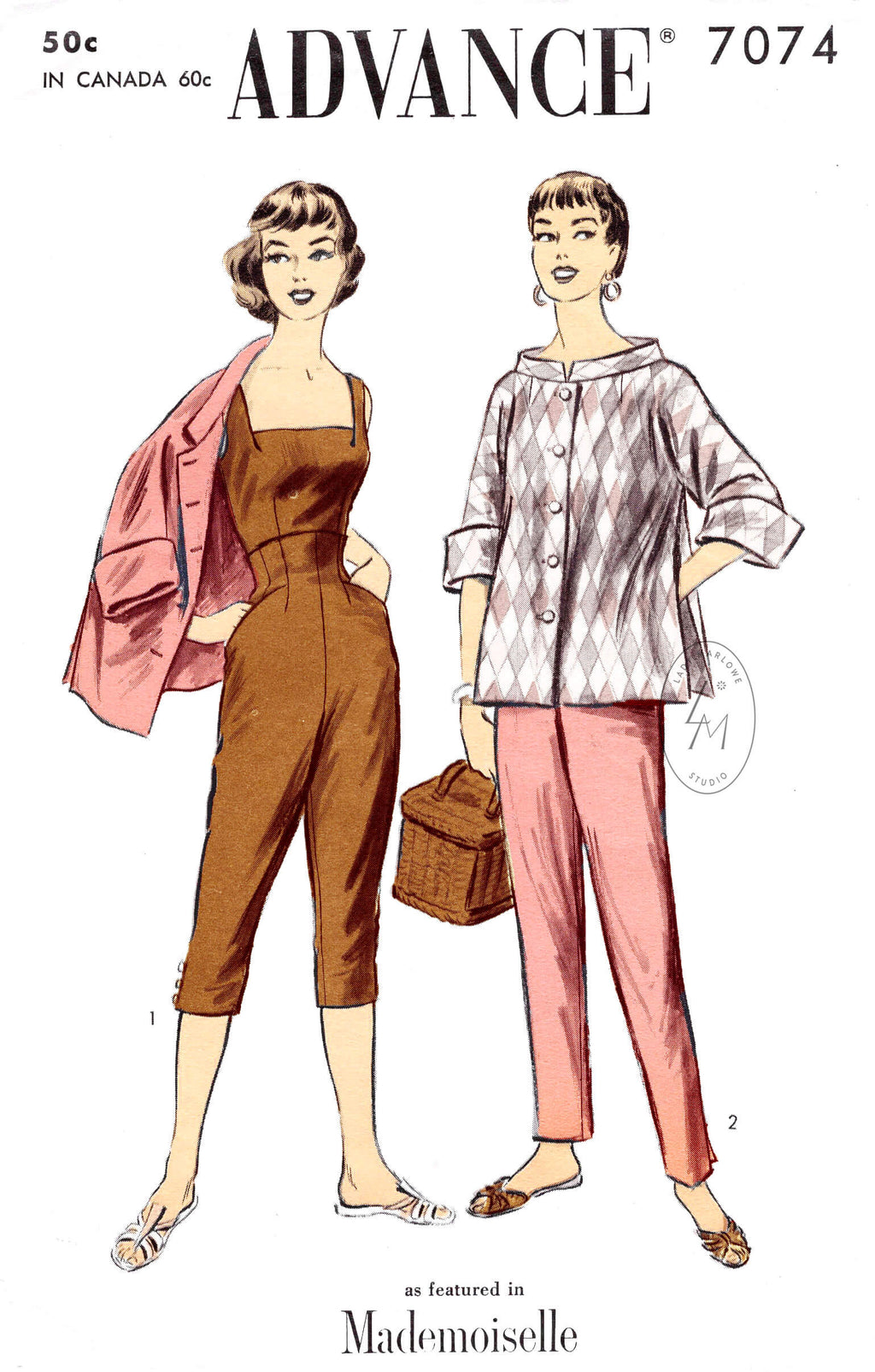 Advance 7074 1950s rockabilly jumpsuit and coat vintage sewing pattern