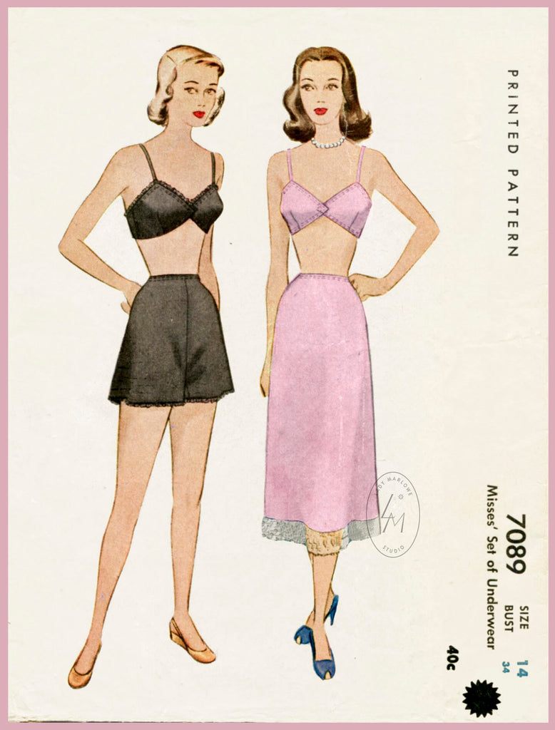 McCall 7089 1950s vintage lingerie sewing pattern slip skirt tap shorts bra