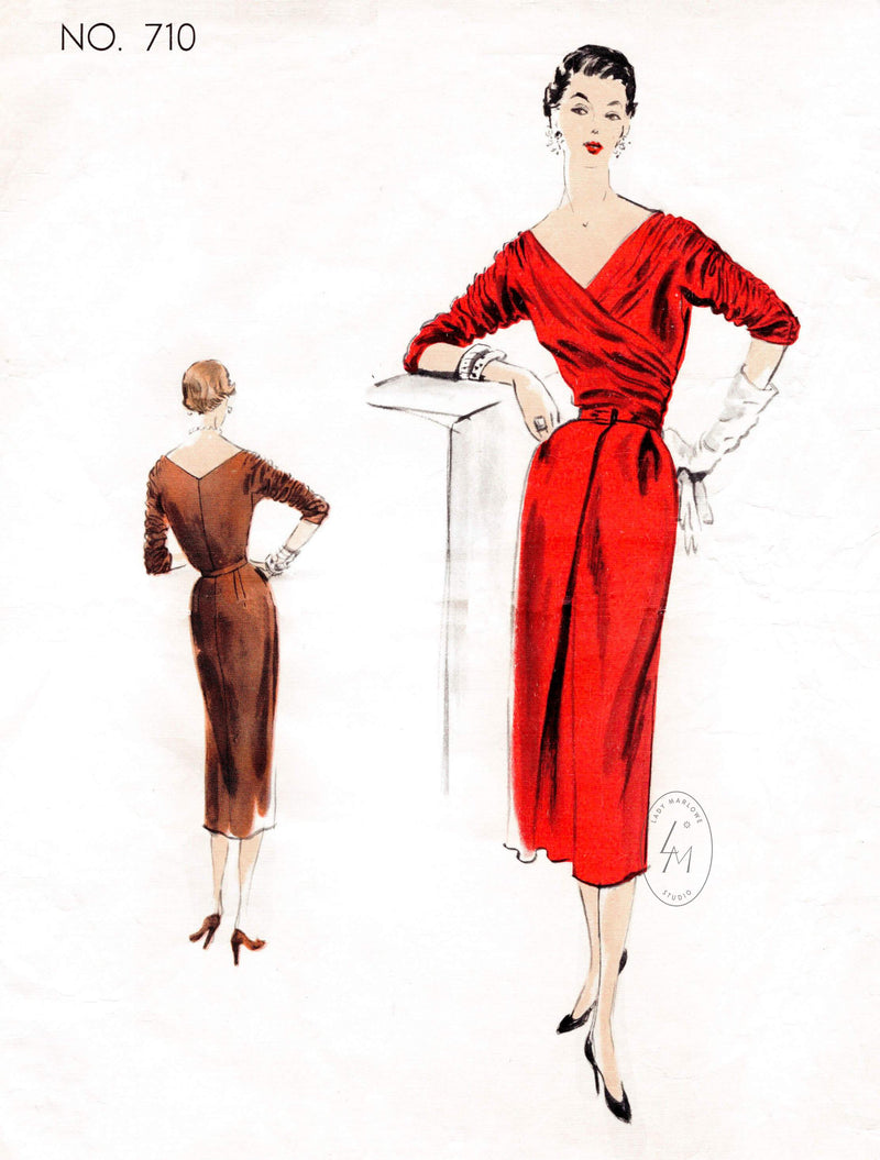 Vogue Couturier 710 1950s wiggle dress shirred bodice vintage sewing pattern