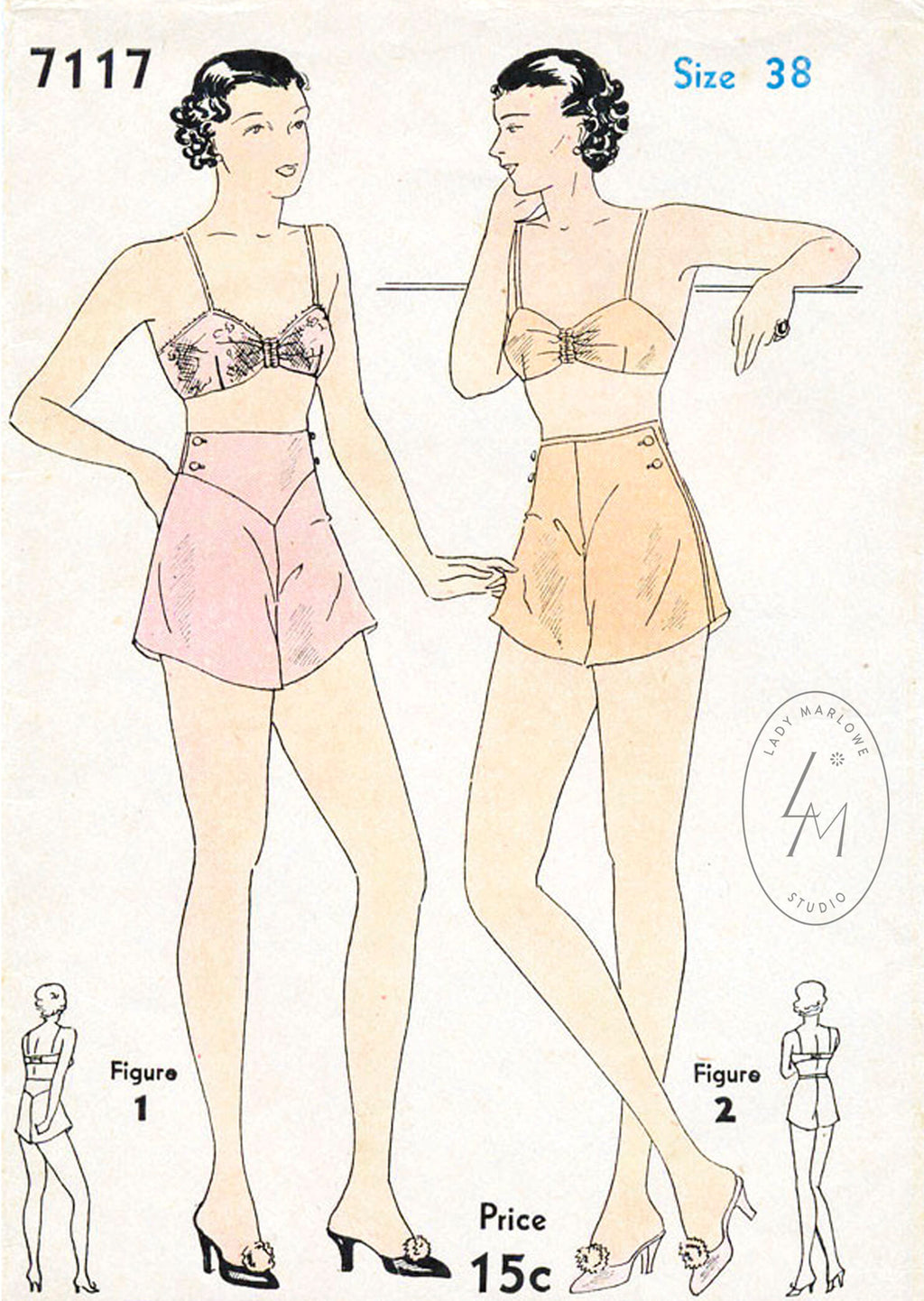 1930s vintage lingerie sewing pattern bra and tap shorts 7117