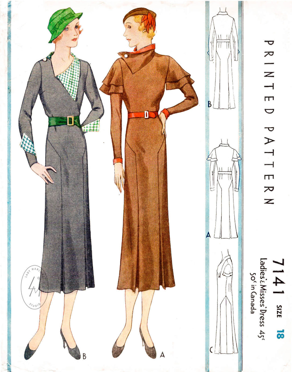 McCall 7141 1930s 1933 art deco dress vintage sewing pattern reproduction