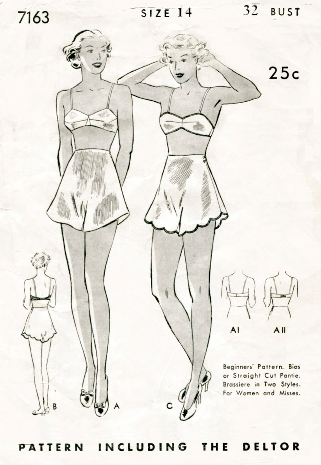 Butterick 7163 1930s vintage lingerie sewing pattern bra and tap shorts 1930 30s