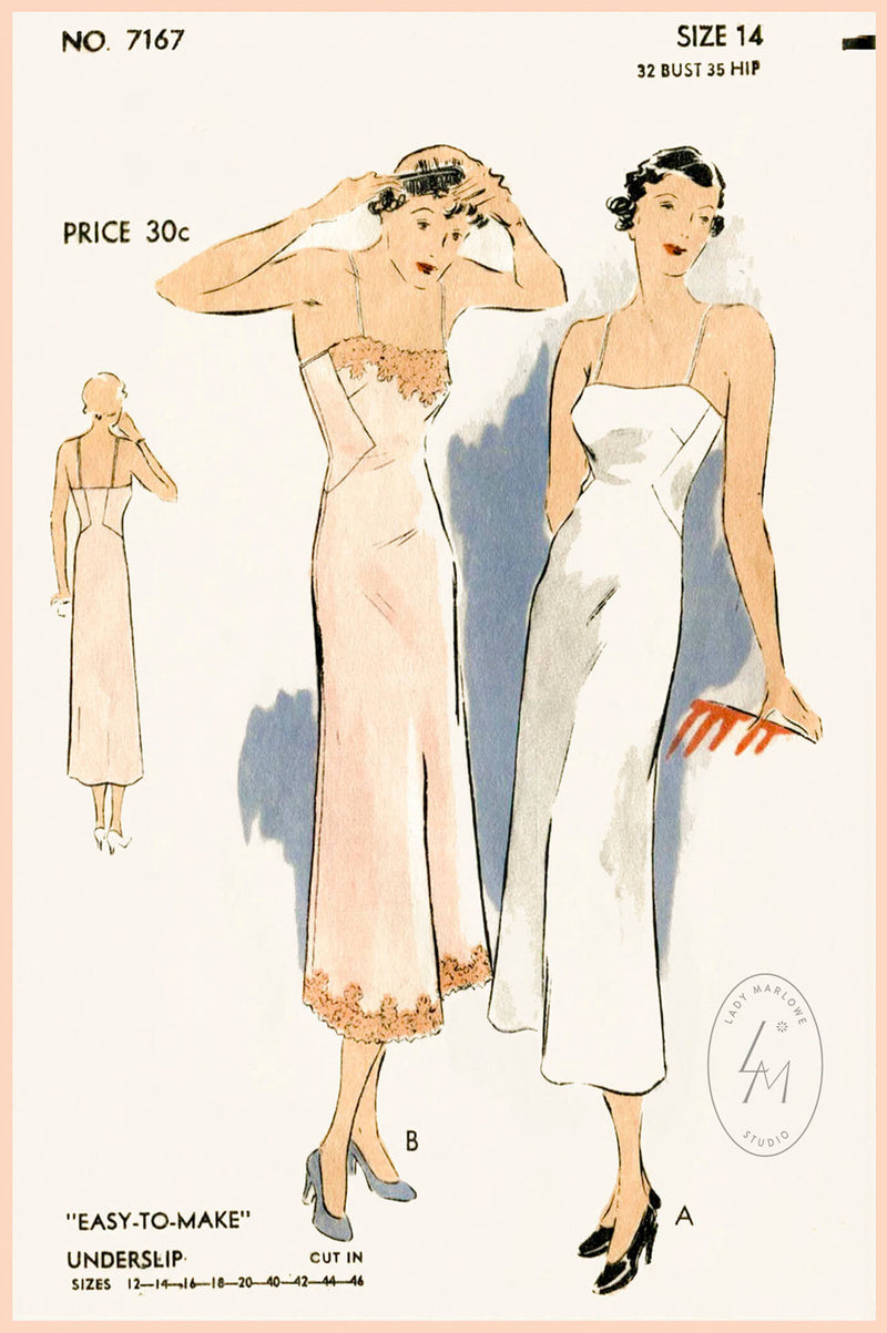 Vogue 7167 1930s slip dress vintage lingerie sewing pattern