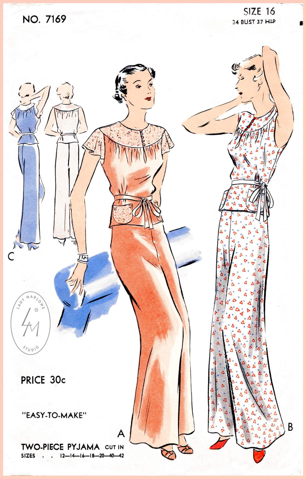 Vogue 7169 1930s pajama lingerie vintage sewing pattern