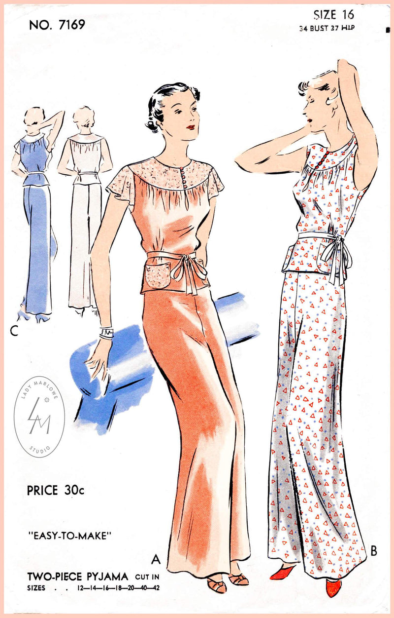 1930s beachwear pajamas jumpsuit vintage pattern – Lady Marlowe