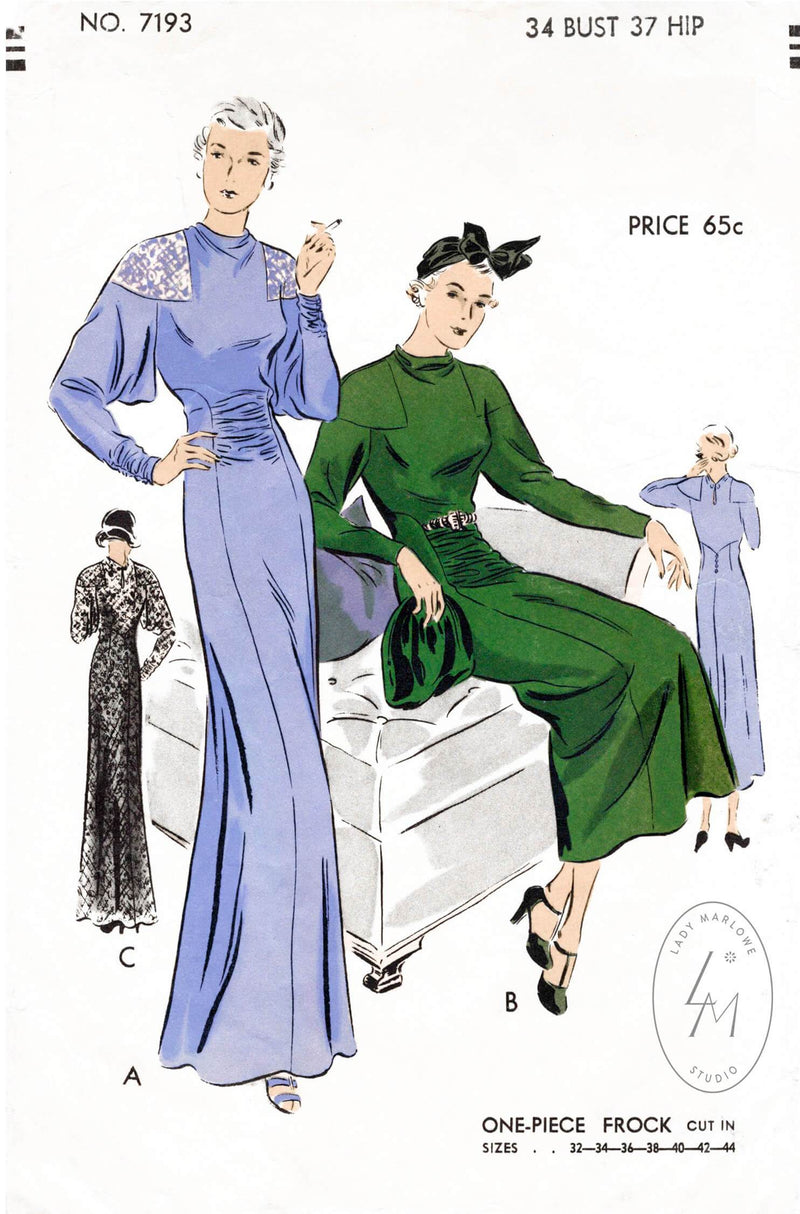 Vogue 7193 1930s afternoon dress evening gown vintage sewing pattern 