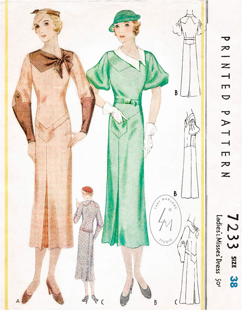 McCall 7233 1930s art deco dress vintage sewing pattern