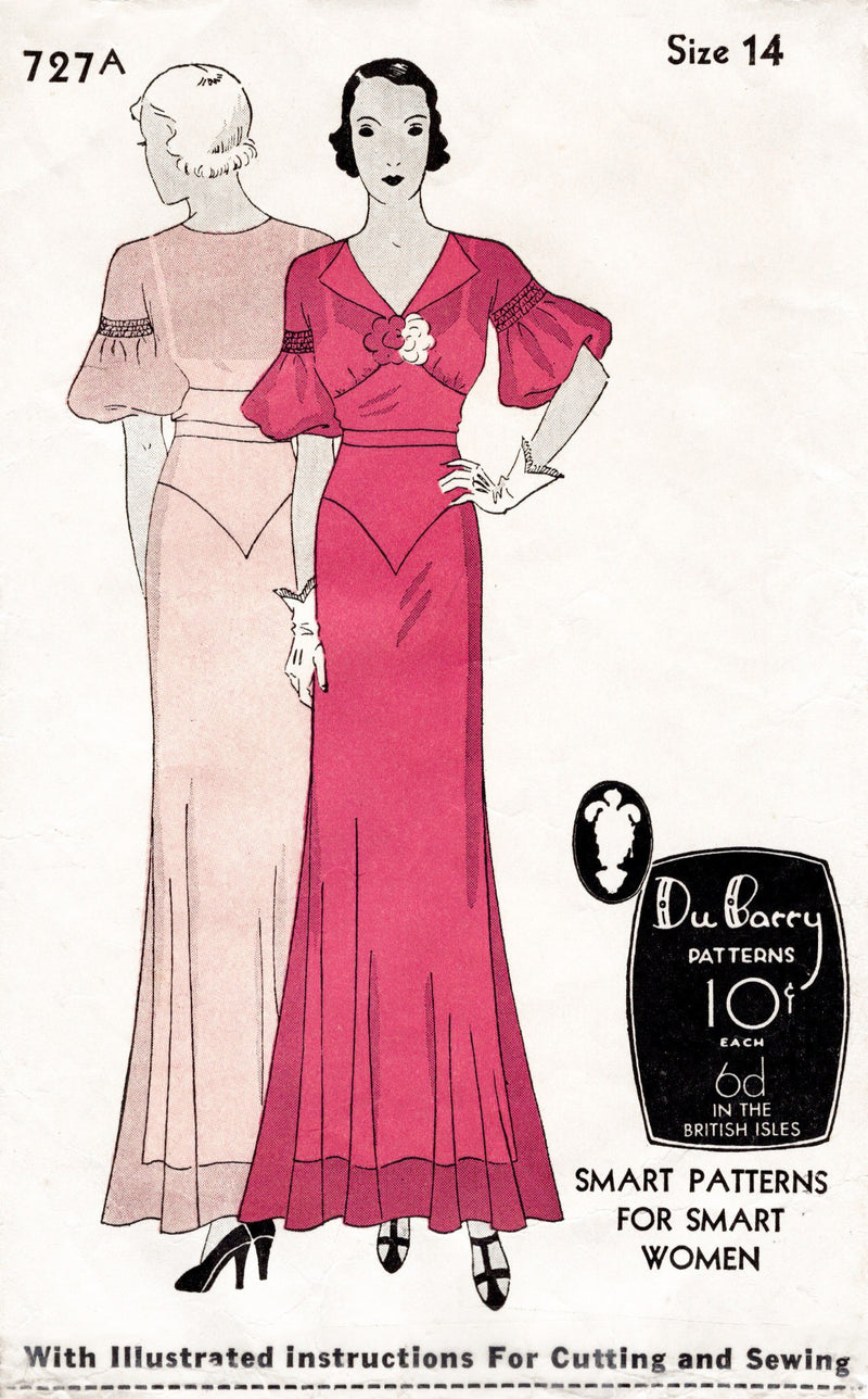 DuBarry 727A 1930s evening gown vintage sewing pattern
