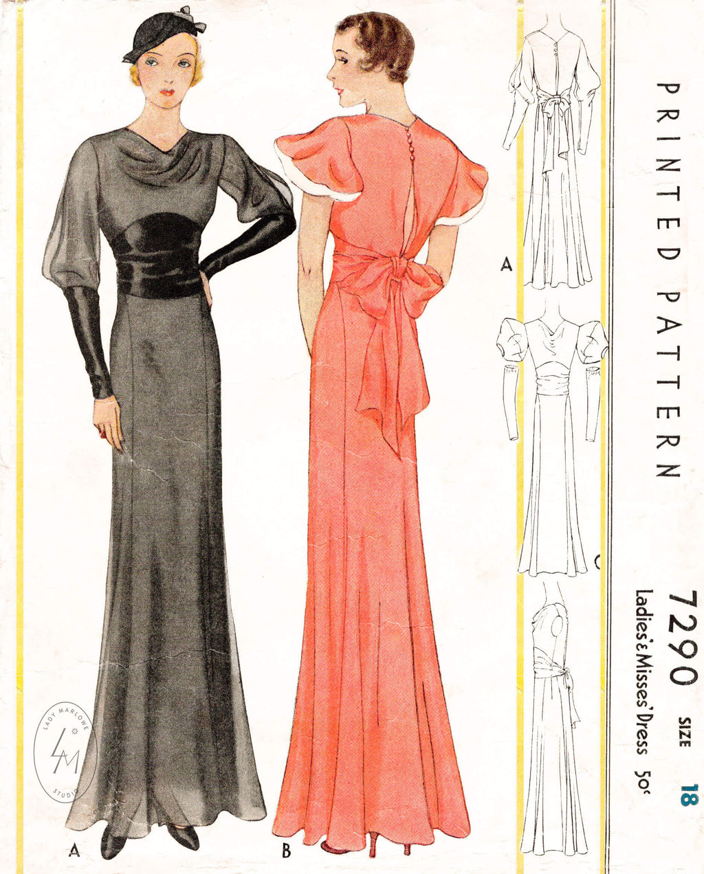 Simplicity 3619-Vintage Style 1930s Evening Gown Sewing Pattern Uncut FF D5  4-12 | eBay