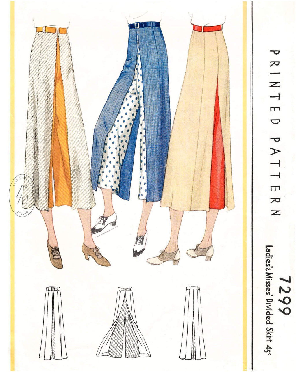 1930s 1933 McCall 7299 sportswear pattern culottes with divided overskirt vintage sewing pattern reproduction