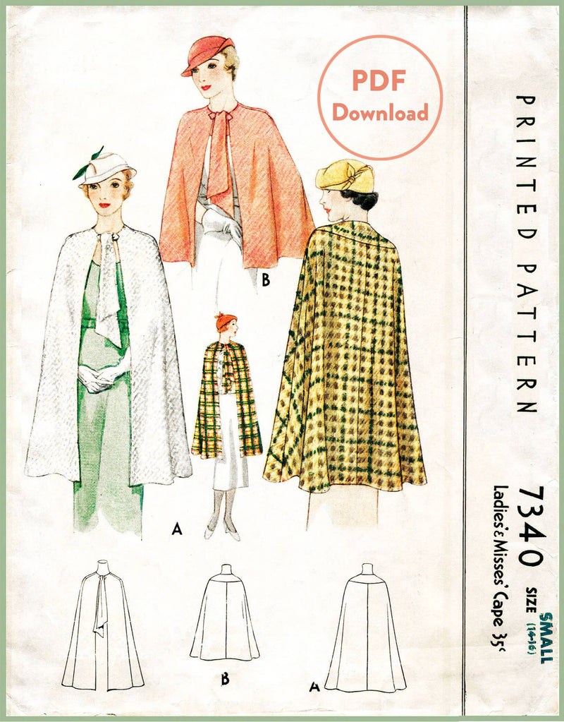 McCall 7340 1930s cape vintage sewing pattern 1930 outerwear PDF download