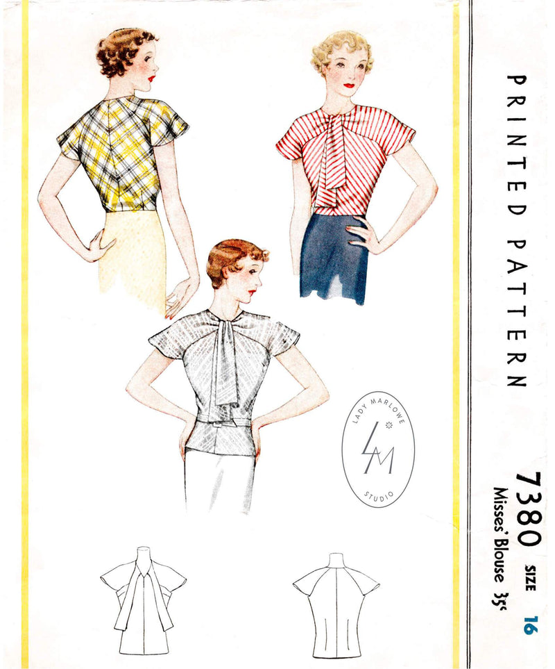 McCall 7380 1930s blouse vintage sewing pattern 1930 top