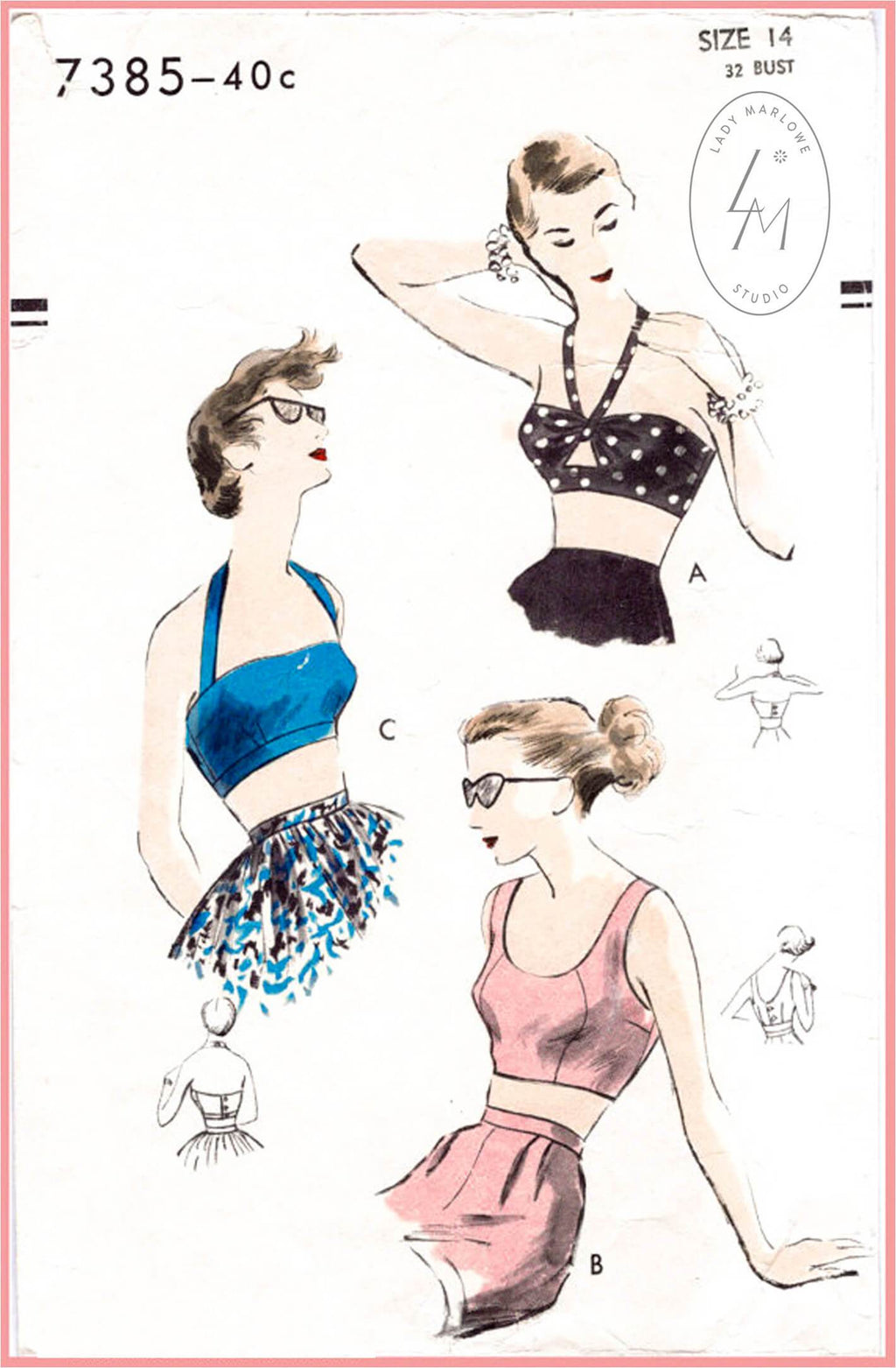 Vogue 7385 1950s vintage sewing pattern 1950 50s  crop top bras beachwear 