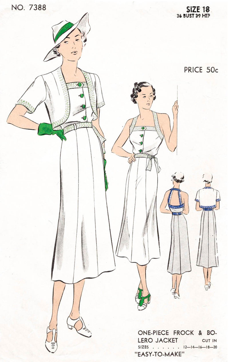 Vogue 7388 1930s sportswear halter dress crop jacket vintage sewing pattern reproduction