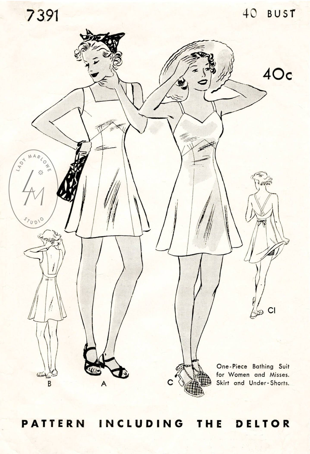 Butterick 7391 1930s playsuit beachwear vintage sewing pattern