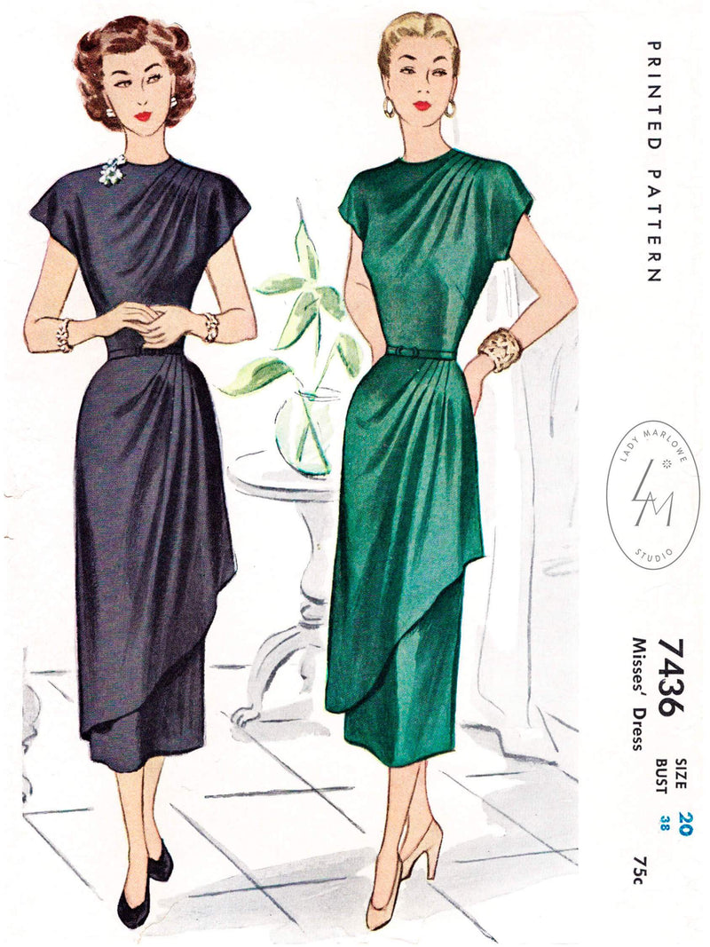 McCall 7436 1940s cocktail dress vintage sewing pattern reproduction