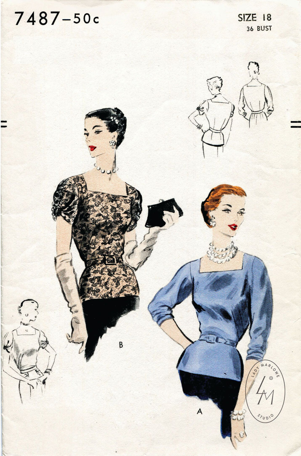 Vogue 7487 1950s evening blouse vintage sewing pattern 1950 50s 