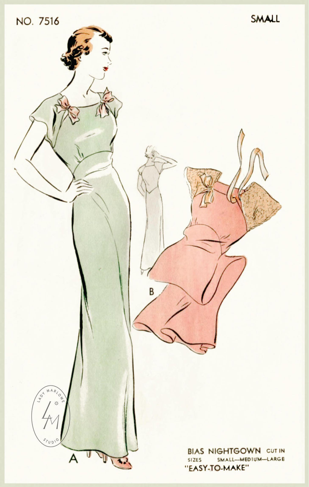 Vogue 7516 1930s vintage sewing pattern evening negligee dress