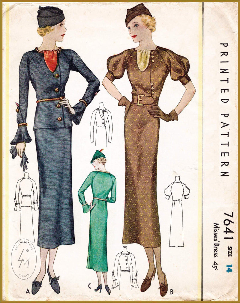 McCall 7641 1930s vintage sewing pattern 1930 30s day dress 