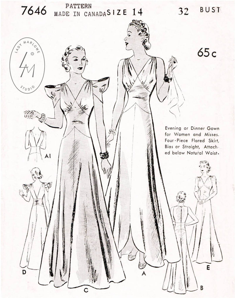 Butterick 7646 1930s evening gown vintage sewing pattern