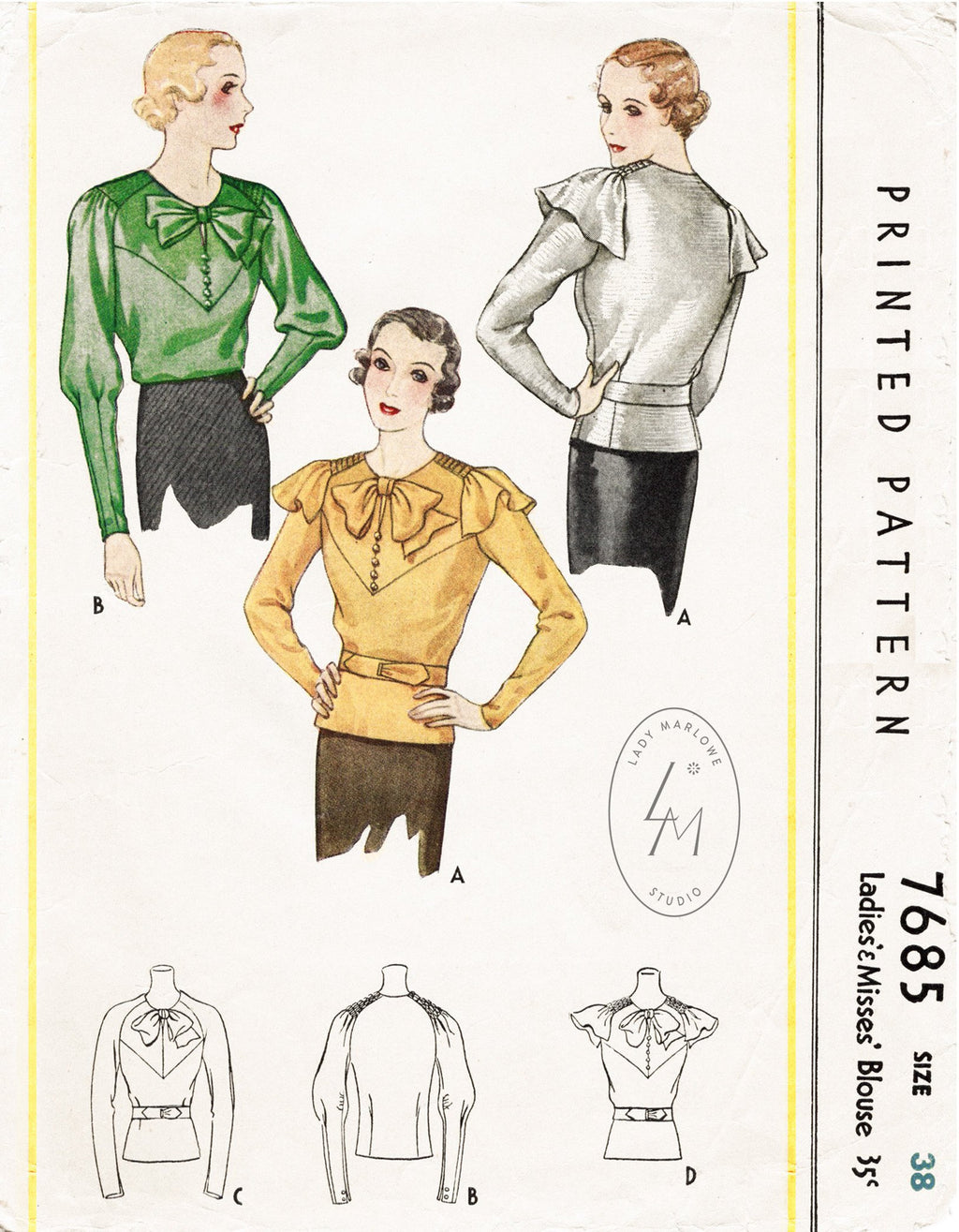 McCall 7685 1930s blouse vintage sewing pattern 1930