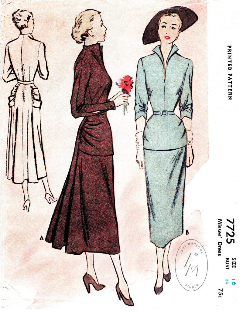 McCall 7725 1950s sewing pattern 1950 cocktail dress