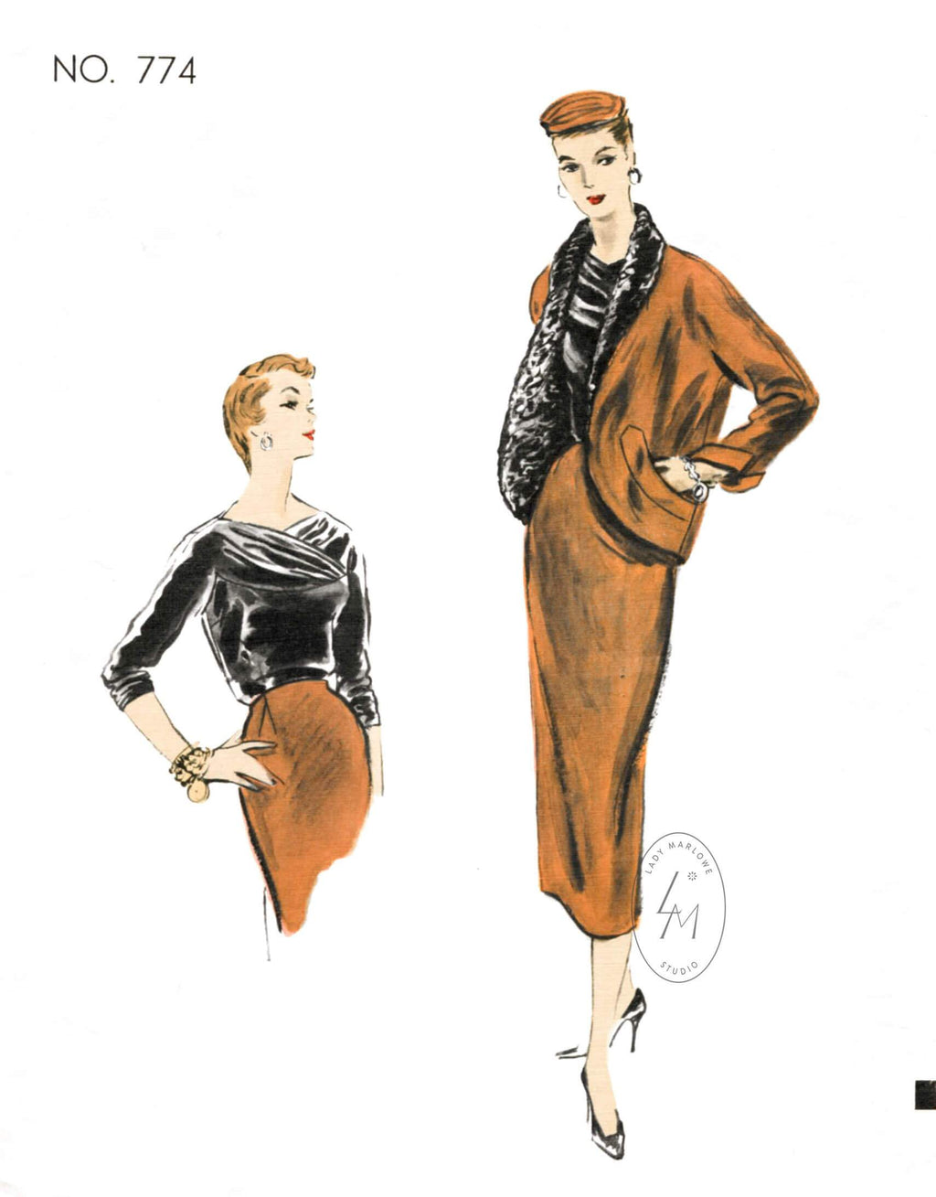 1950s skirt suit & box jacket set Vogue Couturier 774 vintage sewing pattern reproduction 