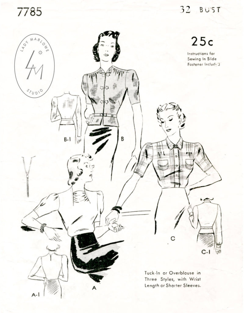 Butterick 7785 1930s blouse vintage sewing pattern
