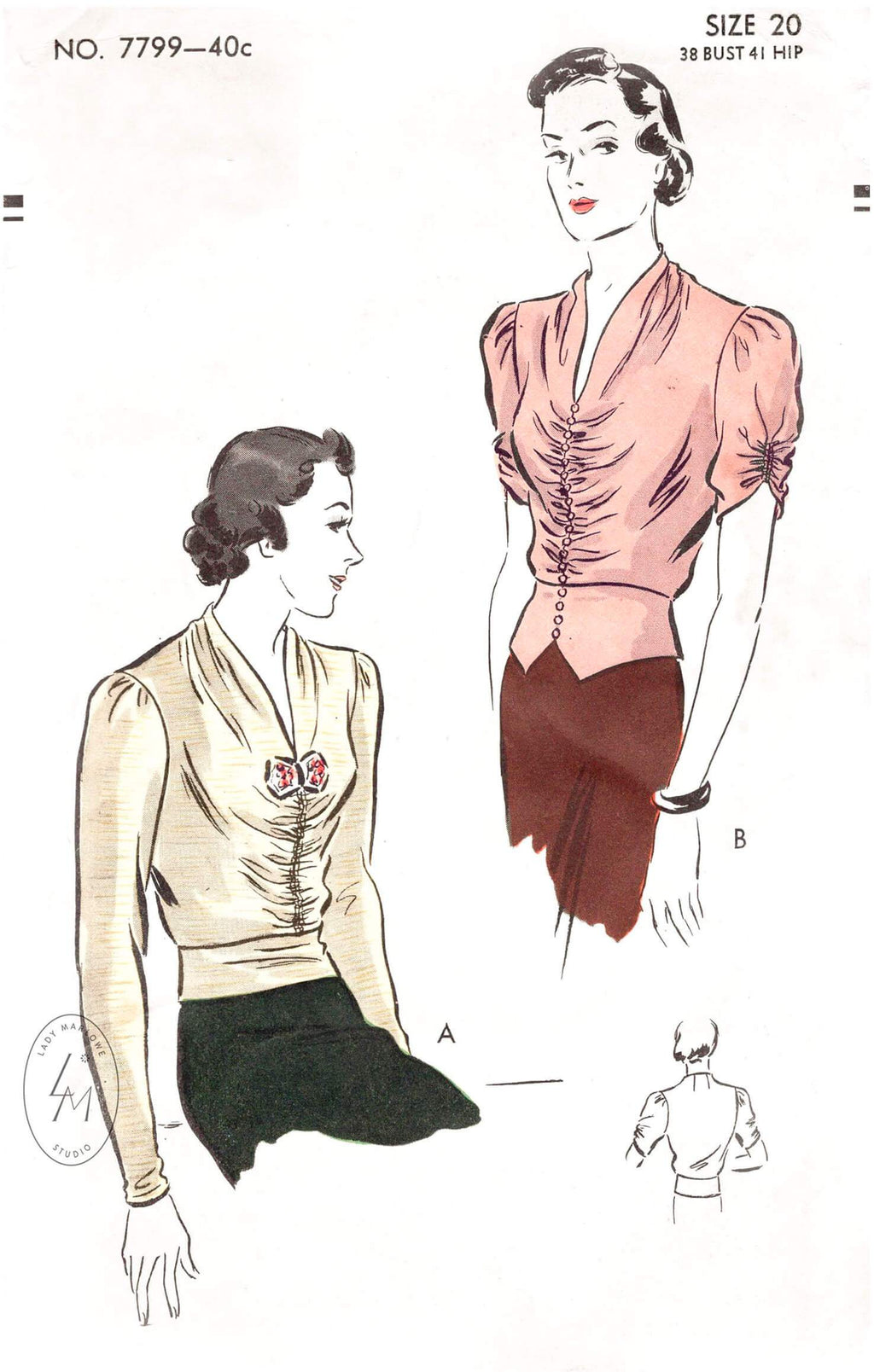 1930s Vogue 7799 draped neckline blouse with front ruching detail 2 styes vintage sewing pattern repro