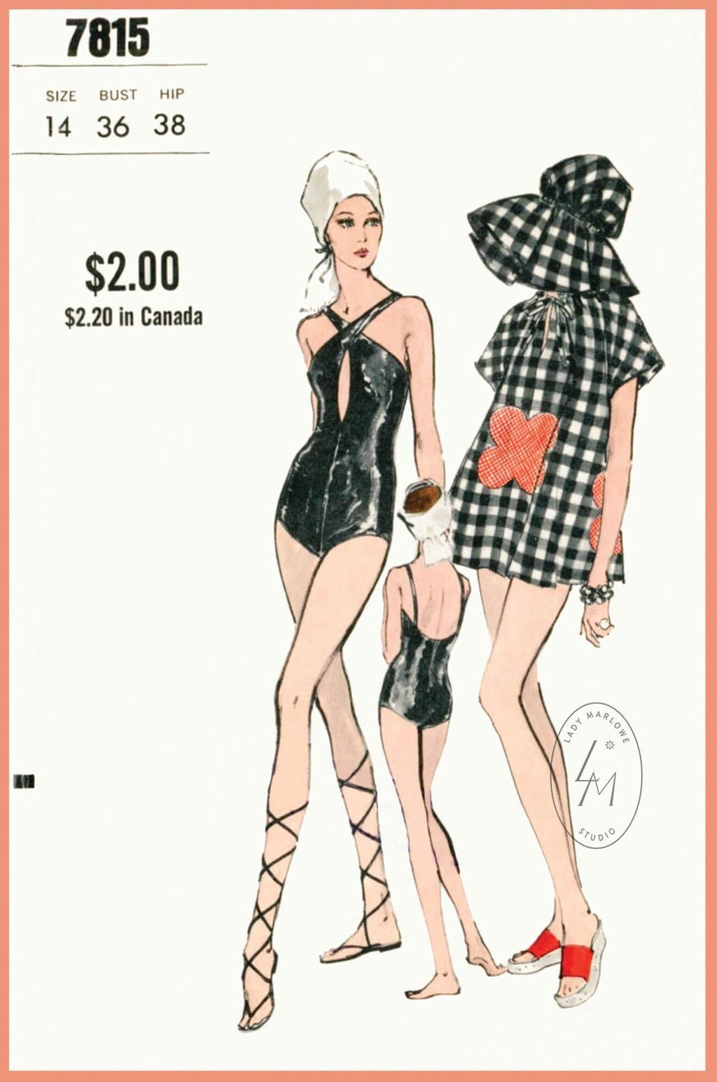 Vogue 7815 1960s vintage bathing suit sun hat sewing pattern