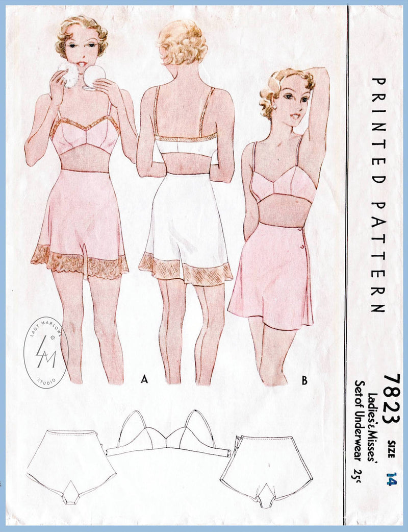 McCall 7823 1930s vintage sewing pattern bra tap shorts 1930 30s lingerie 