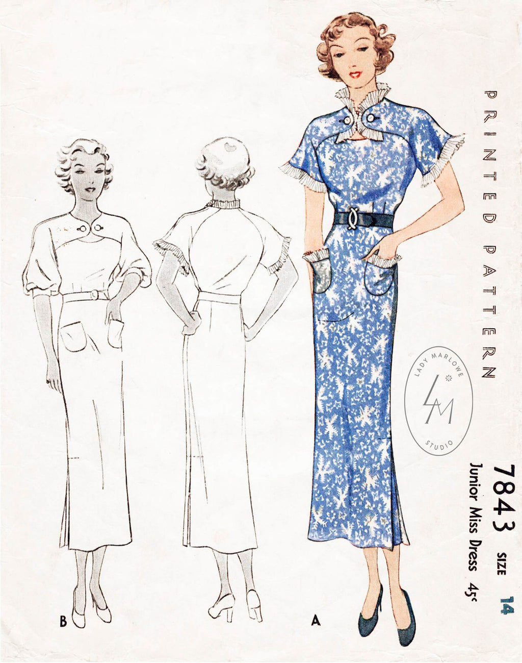 McCall 7843 1930s dress vintage sewing pattern 1930 30s