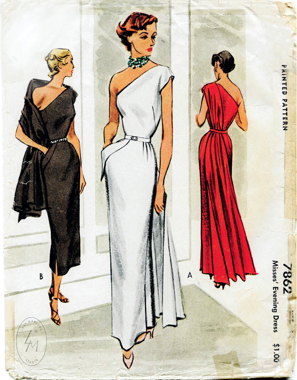 McCall 7862 1950s evening gown vintage sewing pattern