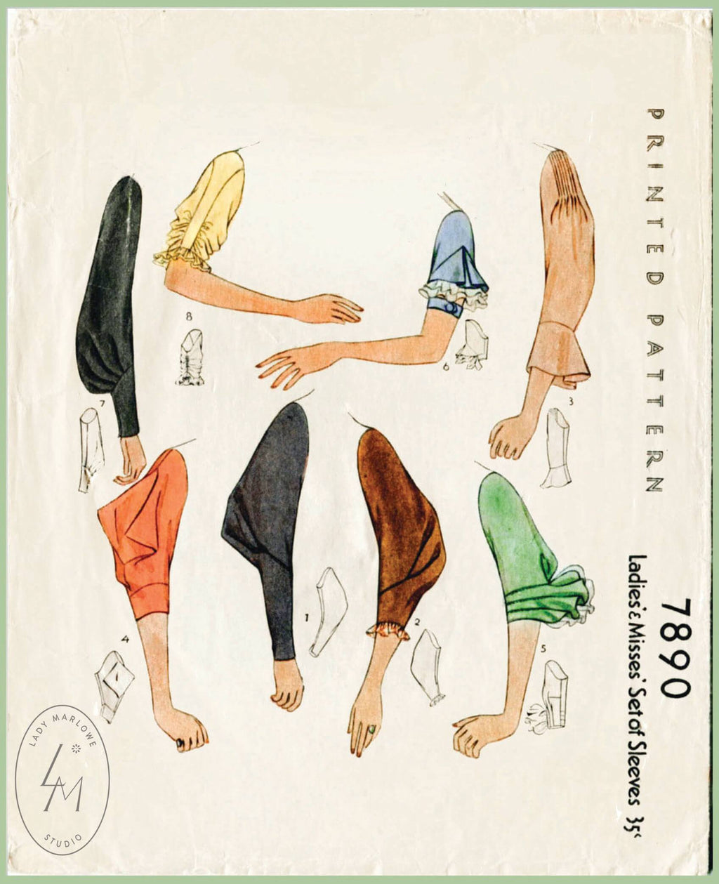 1930 set of sleeves vintage sewing pattern McCall 7890