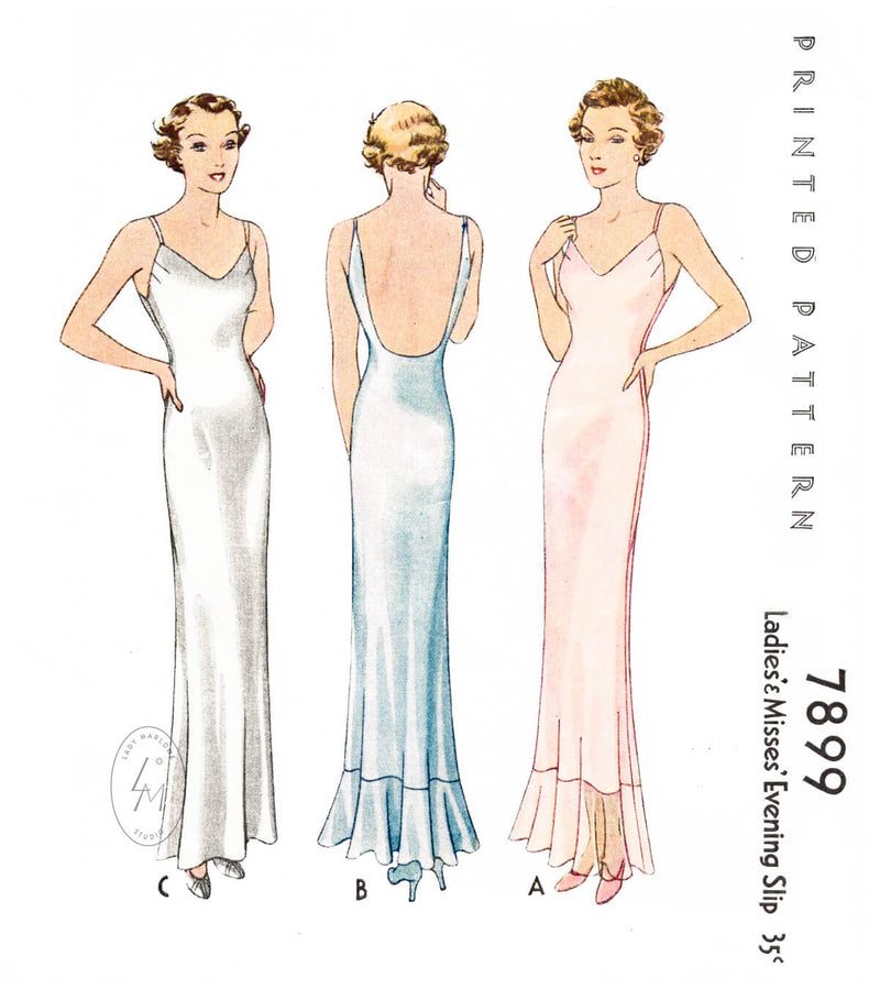 McCall 7899 1930s negligee evening slip vintage sewing pattern reproduction