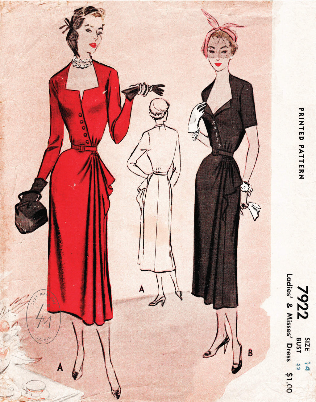 1950s McCall 7922 dress vintage sewing pattern