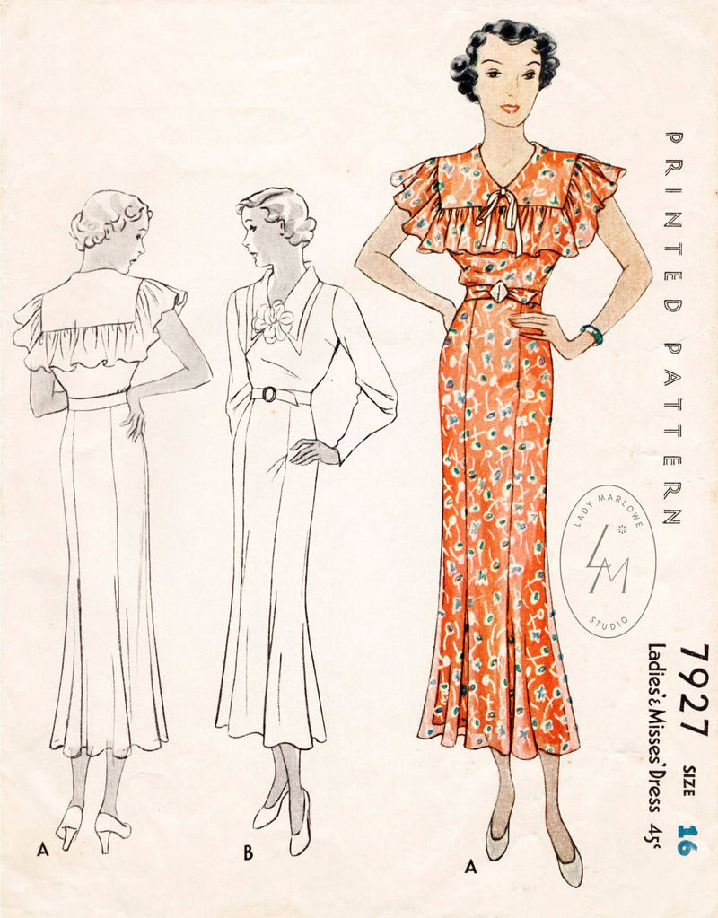 McCall 7927 1930s day dress vintage sewing pattern 1930 30s