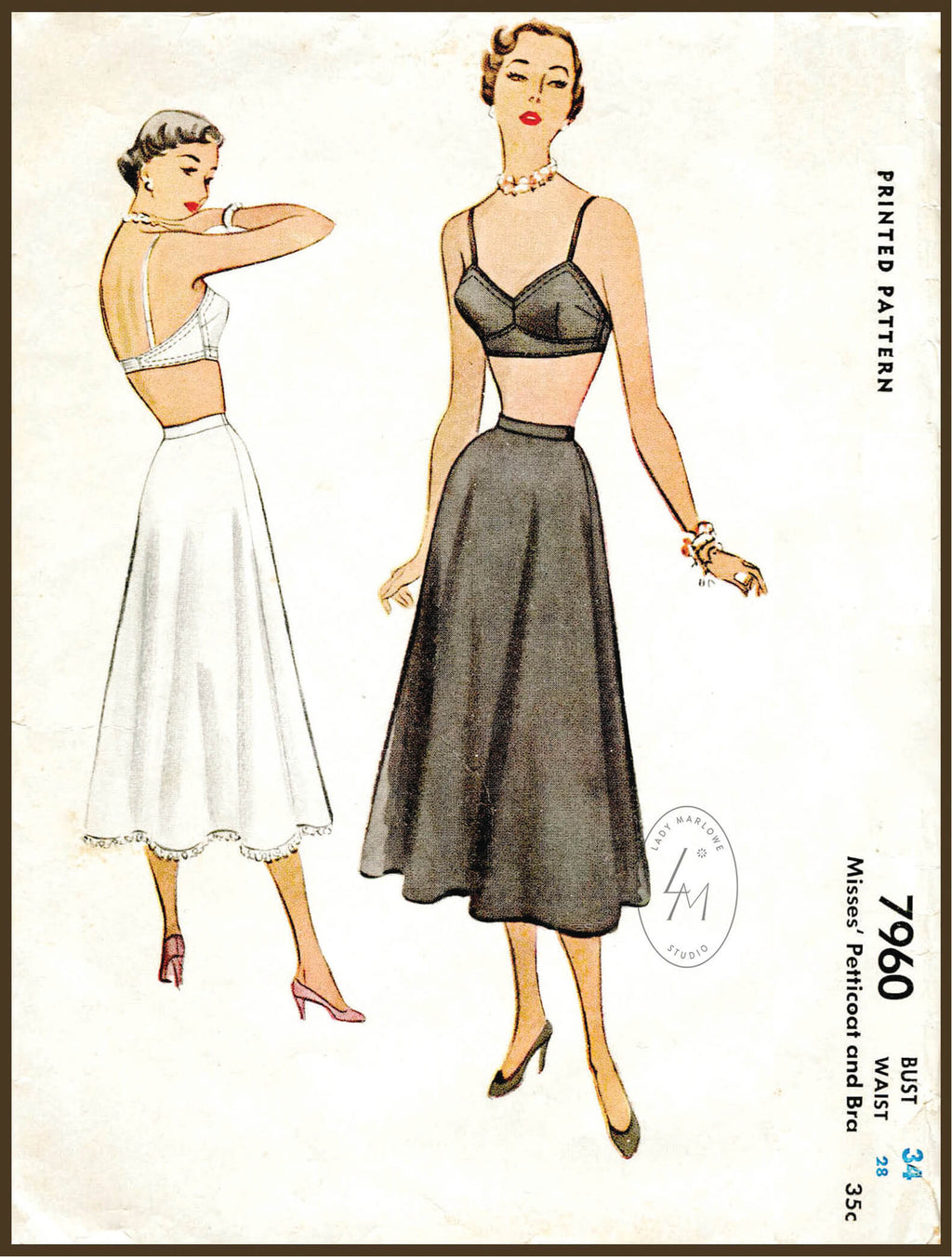 1950s bra and petticoat vintage lingerie sewing pattern 7960 – Lady Marlowe