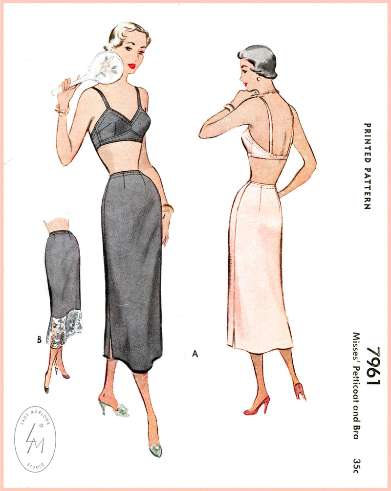 McCall 7961 1950s bra slip skirt vintage lingerie sewing pattern