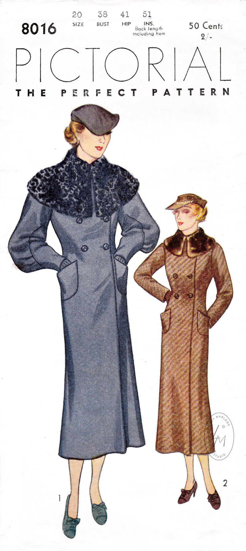Pictorial Review 8016 1930s 1920s vintages coat sewing pattern