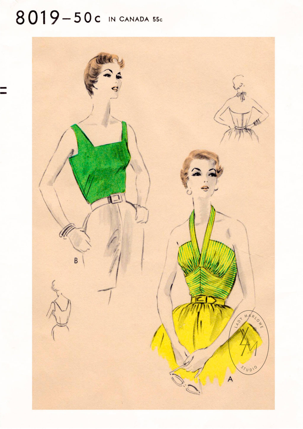 1950s vintage sewing pattern halter crop top bustiers – Lady Marlowe