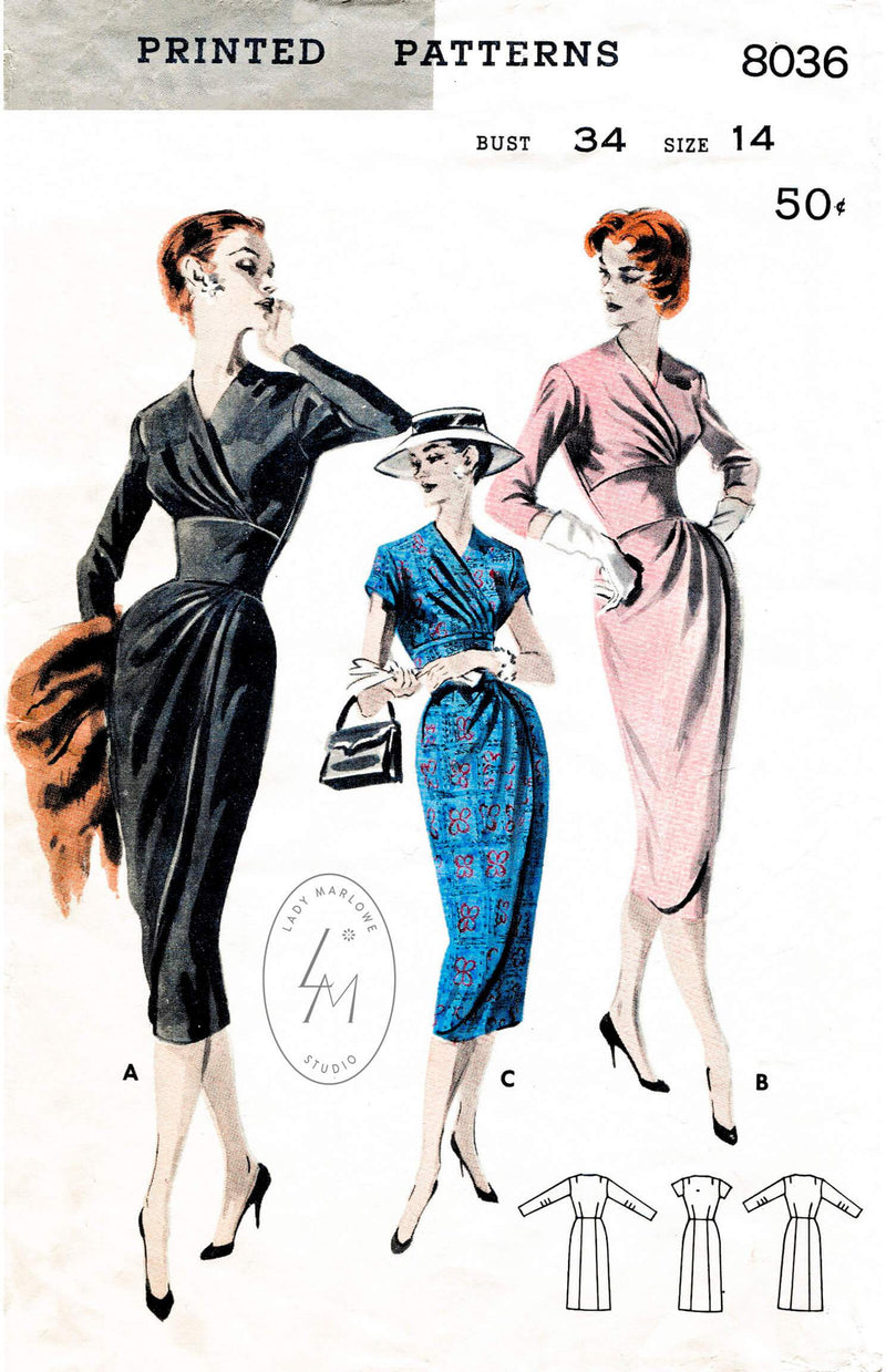 Butterick 8036 1950s dress sewing pattern 1950 50s