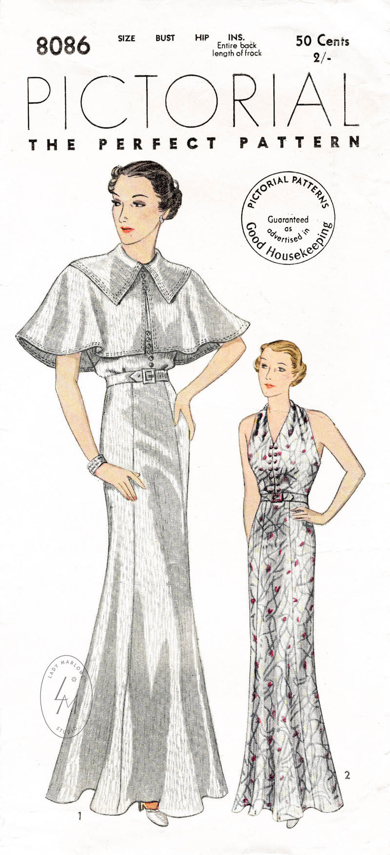 Pictorial Review 8086 1930s evening gown pattern