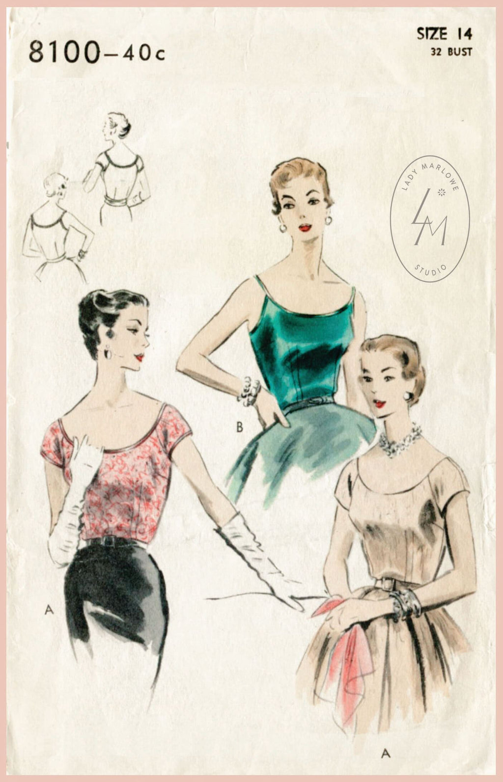 Vogue 8100 1950s blouse sewing pattern 1950 50s halter tops