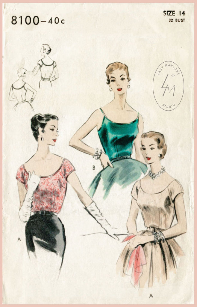 Vogue 8100 1950s blouse sewing pattern 1950 50s halter tops