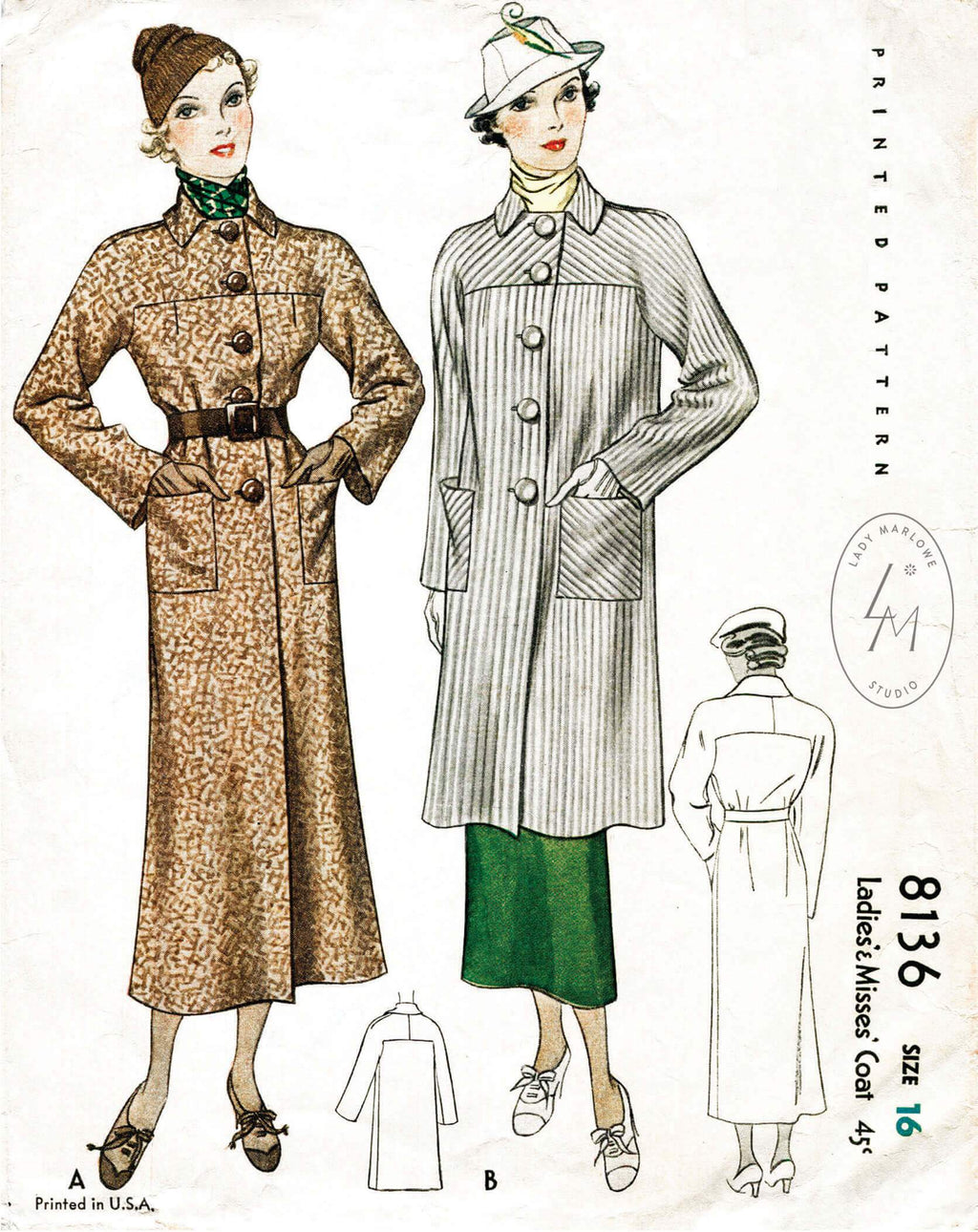 McCall 8136 vintage coat sewing pattern 1930s 30s 1930 outerwear