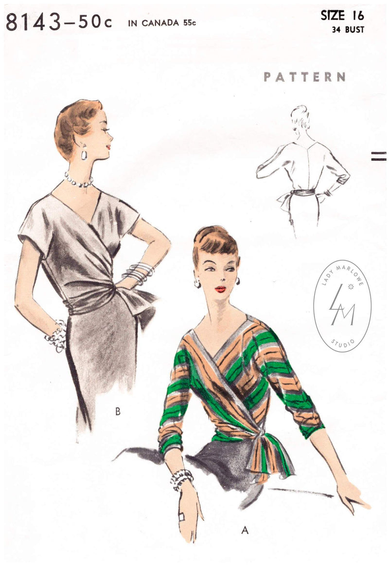 Vogue 8143 1950s wrap blouse vintage sewing pattern reproduction