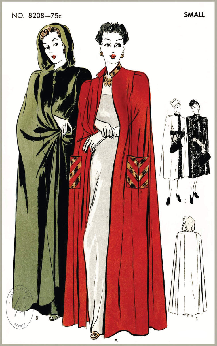 1940s opera cape vintage sewing pattern reproduction 8208 – Lady Marlowe
